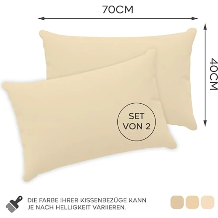Twinzen® Kissenbezug 40x70 (2er-Set) - 100% Jersey Baumwolle 150 GSM Kissenbezüge - Beige - Für Kissenbezüge 40x70 cm - Kissenhülle - Kissenbezug mit Reißverschluss - Oeko-Tex Zertifiziert – Bild 2