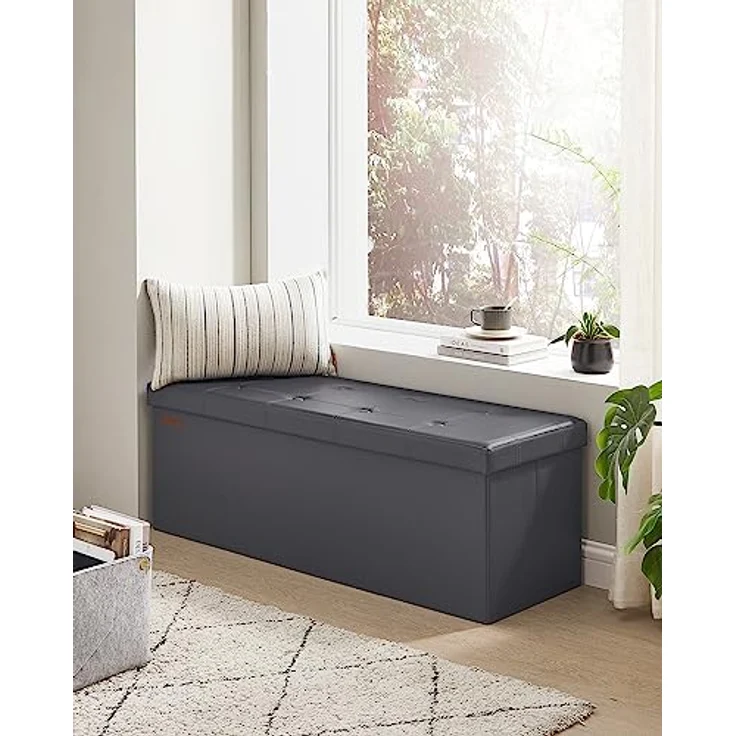 Songmics LSF070G01 Sitztruhe, Sitzbank, Holzwerkstoff, Dunkelgrau, 110 x 38 x 38 cm – Bild 3