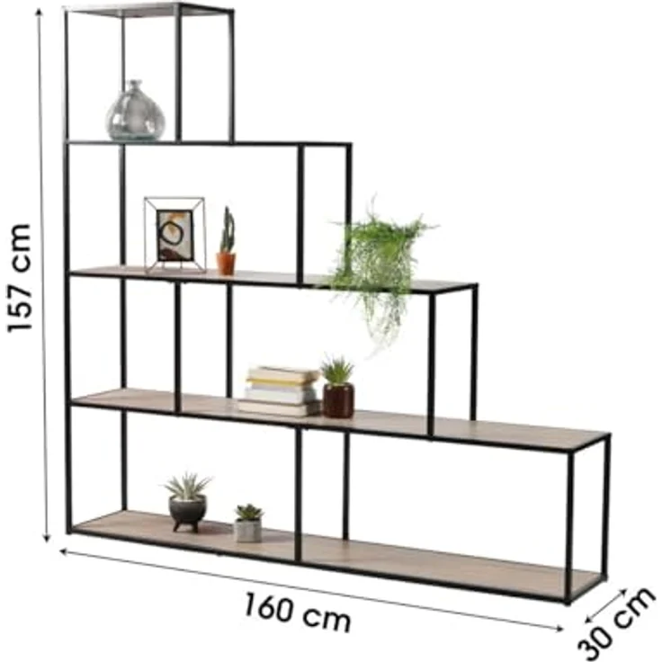 CaliCosy 'COLORADO' Bücherregal im Treppen-Design - L160 cm - Dekor holz - Schwarz – Bild 3