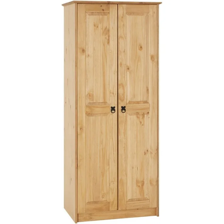 CARO-Möbel Kleiderschrank Barrio Wäscheschrank Drehtürenschrank im Mexiko-Stil, Kiefer massiv in Natur, 2 Türen