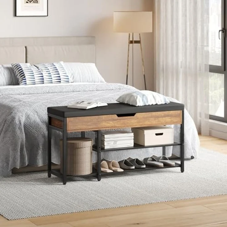 Mondeer Schuhbank Aufbewahrungsbank (3 Etagen), mit Verstellbarem Regal, mit gepolstertem Sitz und verdeckter Lagerung – Bild 6