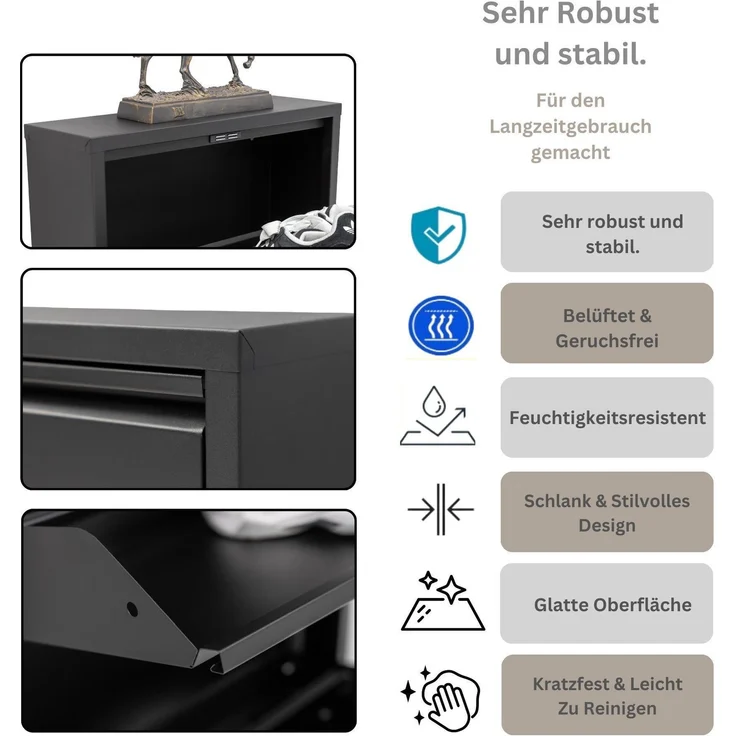 Schuhkipper Metall 50 x15 x70,5 cm, 2 Klappen, schwarz RAL 9005 – Bild 2