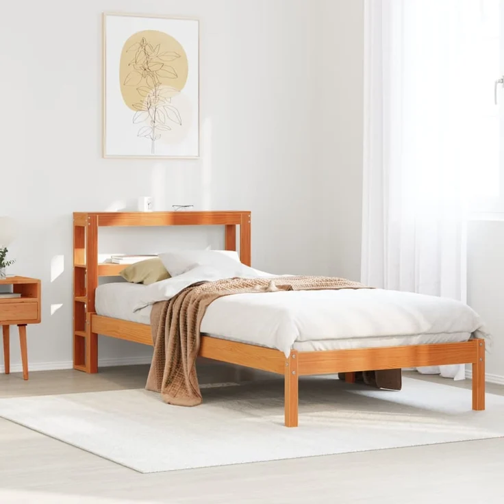 Einzelbettgestell Design für Erwachsene mit Kopfteil ohne Matratze Wachsbraun 100x200 cm d3106e – Bild 2