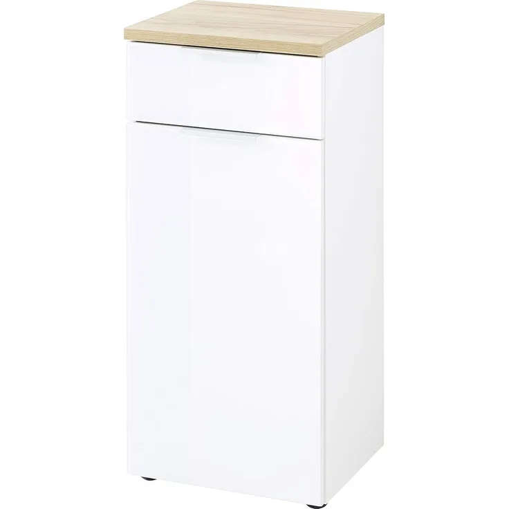 Badkommode, Midischrank 'GW-PESCARA', Hochglanz Weiß/ Navarra Eiche, ca. 39 x 86 x 34 cm