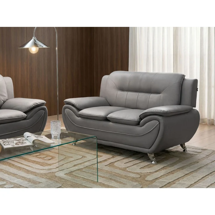 Sofa 2-Sitzer LEIRA Kunstleder Grau – Bild 3