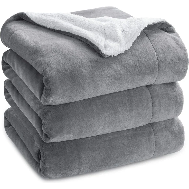 BEDSURE Decke Sofa Kuscheldecke Grau - warm Sherpa Sofaüberwurf Decke, Dicke Sofadecke Couchdecke, 230x270 cm Flauschige Wohndecke für Couch – Bild 1
