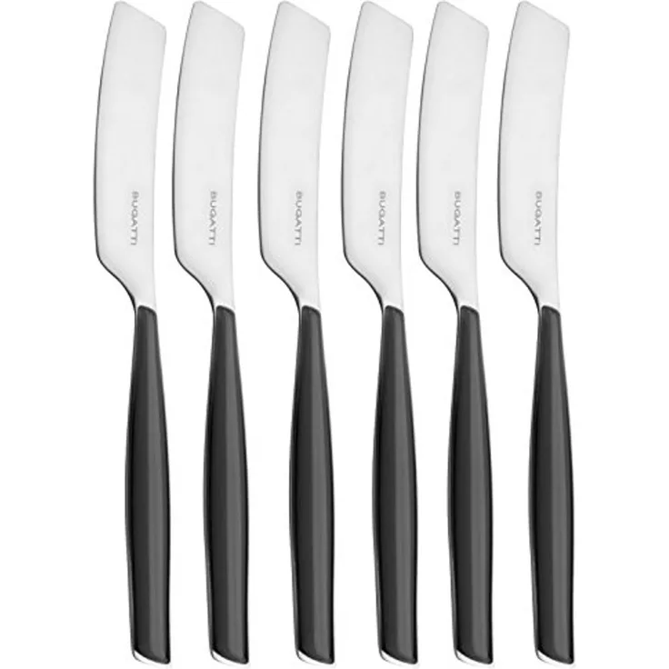 Bugatti Glamour GLNU - 021F32 6 Buttermesser, 6 Stück-SAN-Acrylnitril Harz, Stahl, 16 x 20 x 3 cm, Schwarz