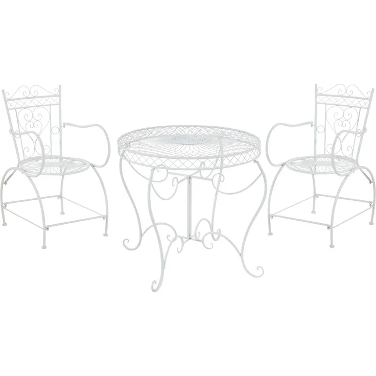 Outdoor Sitzgruppe LORIN - Metall Weiß 90x90x69 cm | Gartenmöbelset 2 Personen Metall Vintage Balkonmöbel Set Bistrotisch Terrassenmöbelset Balkonset