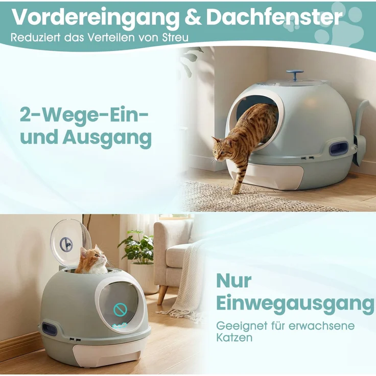 Katzenklo mit Deckel & Ausziehbarem Tablett & Schaufel & Frontöffnung Katzentoilette Blau SH639 – Bild 5
