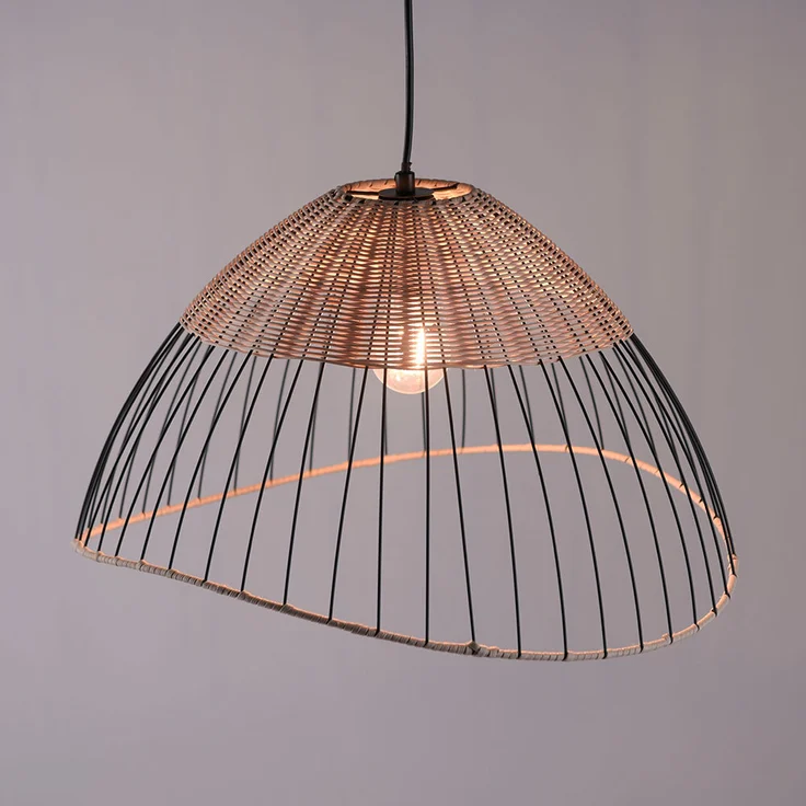 Hängeleuchte, Käfig schwarz, Holz, Rattan, D 48 cm – Bild 6