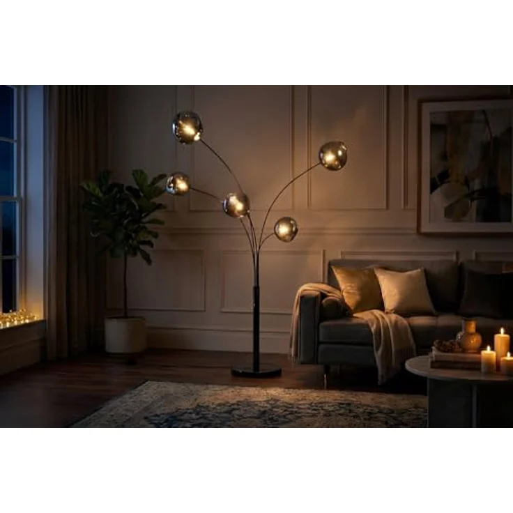 riess-ambiente Stehlampe LIQUID DIAMOND 200cm smoke grau/schwarz – 5 Kugelschirme aus Glas, Ein-/Ausschalter, ohne Leuchtmittel, mehrarmiges Design mit Marmorfuß – ideal für Lounge oder Essbereich – Bild 6