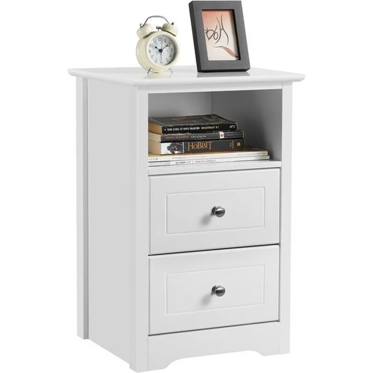 Yaheetech Nachttisch Nachtkonsole, Nachtschrank Beistelltisch mit 2 Schubladen und 1 offener Ablage, Weiß, 60 x 40 x 35 cm – Bild 1