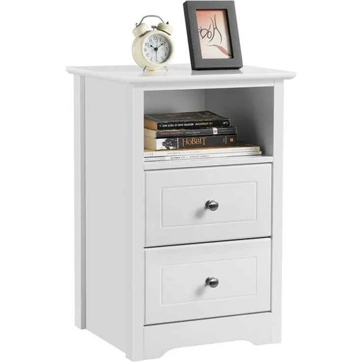 Yaheetech Nachttisch Nachtkonsole, Nachtschrank Beistelltisch mit 2 Schubladen und 1 offener Ablage, Weiß, 60 x 40 x 35 cm