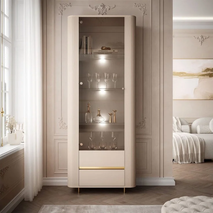 Lookway Glasvitrine MIRAGE GOLD mit LED-Beleuchtung und geriffelten Seiten – Bild 2