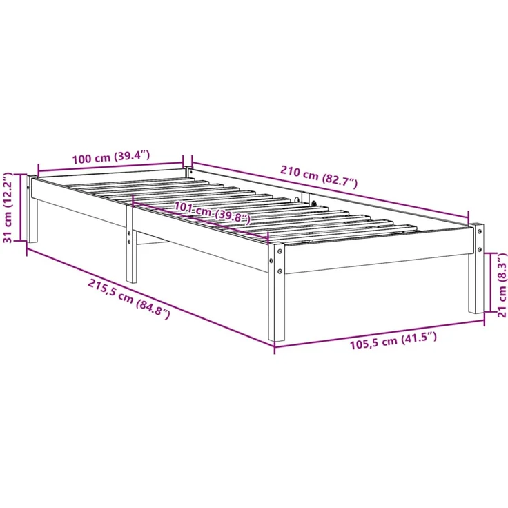 vidaXL Massivholzbett Extra Lang ohne Matratze Weiß 100x210 Kieferholz 852405 – Bild 10