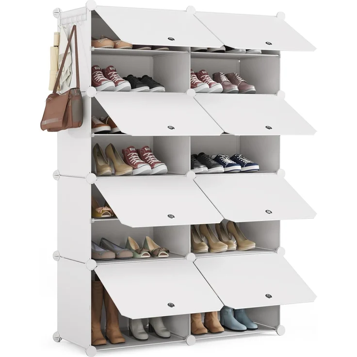 Mondeer Schuhregal, 8-stufiger Kunststoff Schuhschrank, Modulares Schuhaufbewahrung, Staub- und Wasserabweisend, Platzsparendes, hält 32 Paar Schuhe für Foyer, Schlafzimmer, Wohnzimmer, Weiß