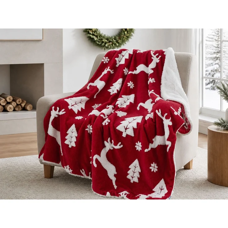 Flanell-Kuscheldecke mit Weihnachtsmotiv Rot-Weiß, 173x218 cm – Bild 2