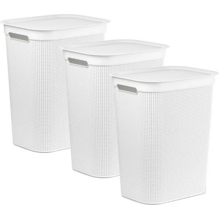 ROTHO Wäschekorb Wäschesammler Brisen 50l mit Deckel (3 St), Luftzirkulation innerhalb der Wäschebox – Bild 4