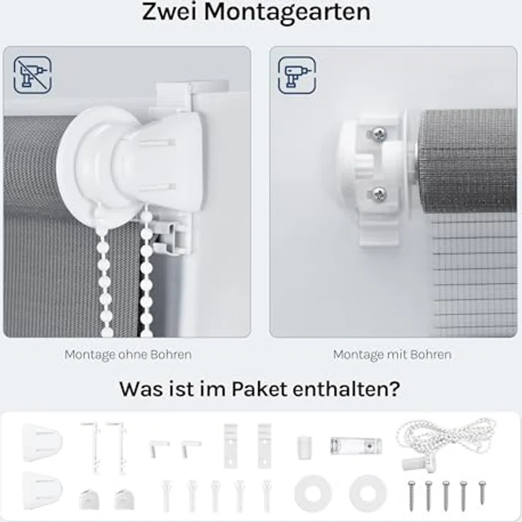 WOLTU Doppelrollo Klemmfix ohne Bohren Dunkelgrau 150x45 cm (LxB), Duo Rollo Zebrarollo Fensterrollo Klemmrollo Seitenzugrollo Easyfix lichtdurchlässig & verdunkelnd Rollos für Fenster und Tür – Bild 5