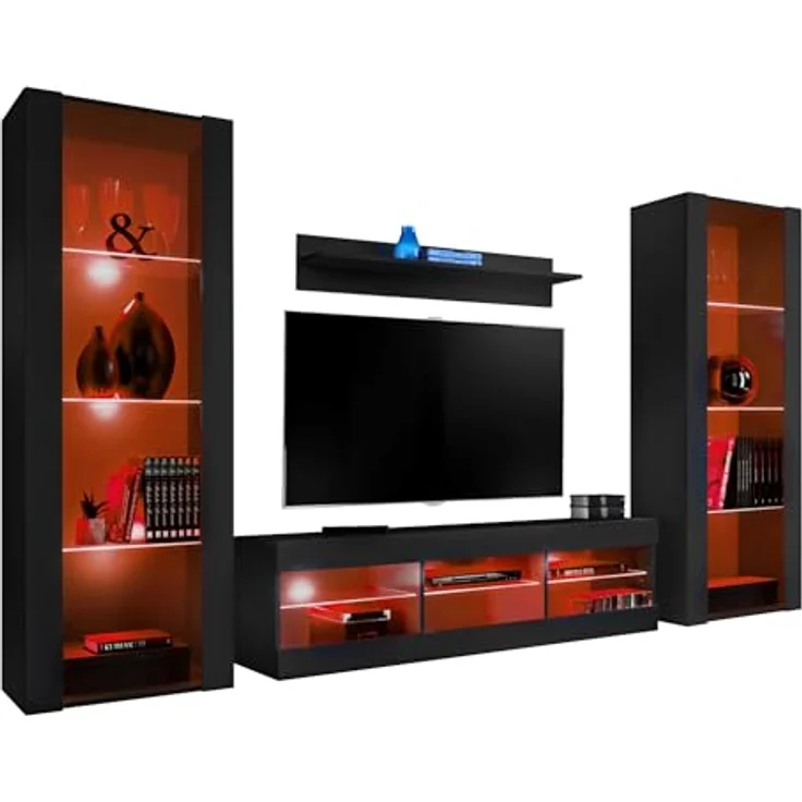 Komodee Wohnzimmerset Tivoli Grande, Schwarz, 9 Fächer, Holzwerkstoff, Rechteckig, 250x159x35 cm – Bild 3