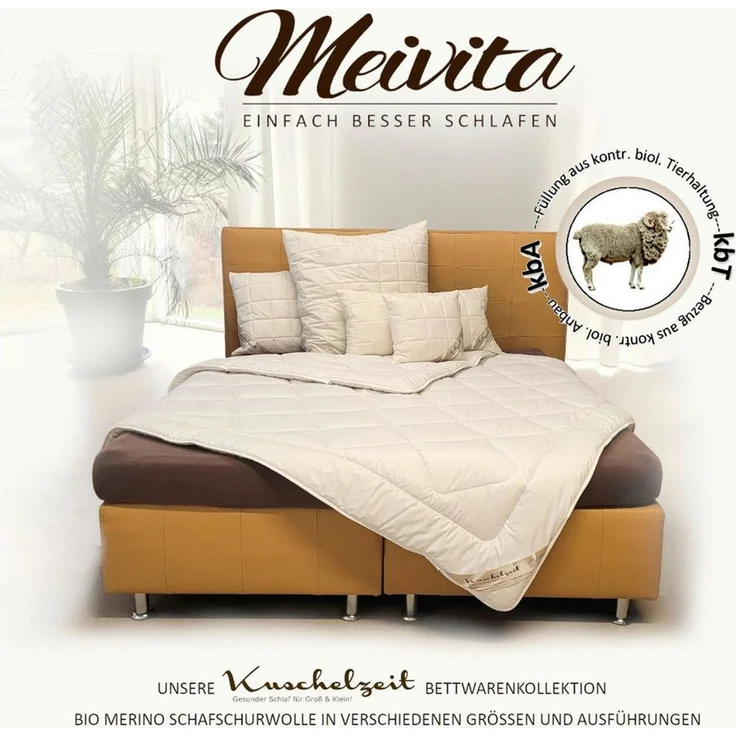Meivita Naturhaarbettdecke Bio Merino Schafschurwolle Ganzjahresdecke kbA und kbT, Füllung: 100% Wolle kbT, Bezug: 100% Baumwolle kbA, Bettdecke Hergestellt in Deutschland – Bild 1