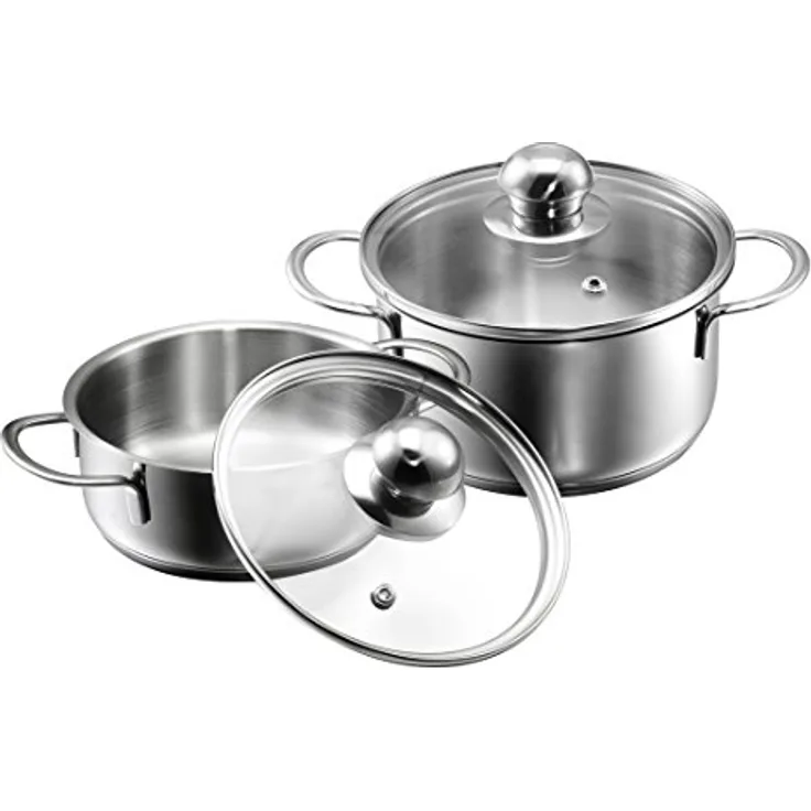 Kopf Topf-Set Parvus 2-teilig, Edelstahl, Kochgeschirrset mit 14 cm Bratentopf und Fleischtopf, inkl. Glasdeckel, für Induktion