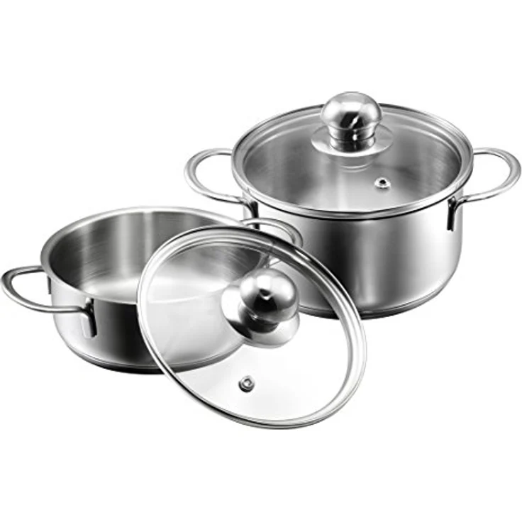 Kopf Topf-Set Parvus 2-teilig, Edelstahl, Kochgeschirrset mit 14 cm Bratentopf und Fleischtopf, inkl. Glasdeckel, für Induktion – Bild 1