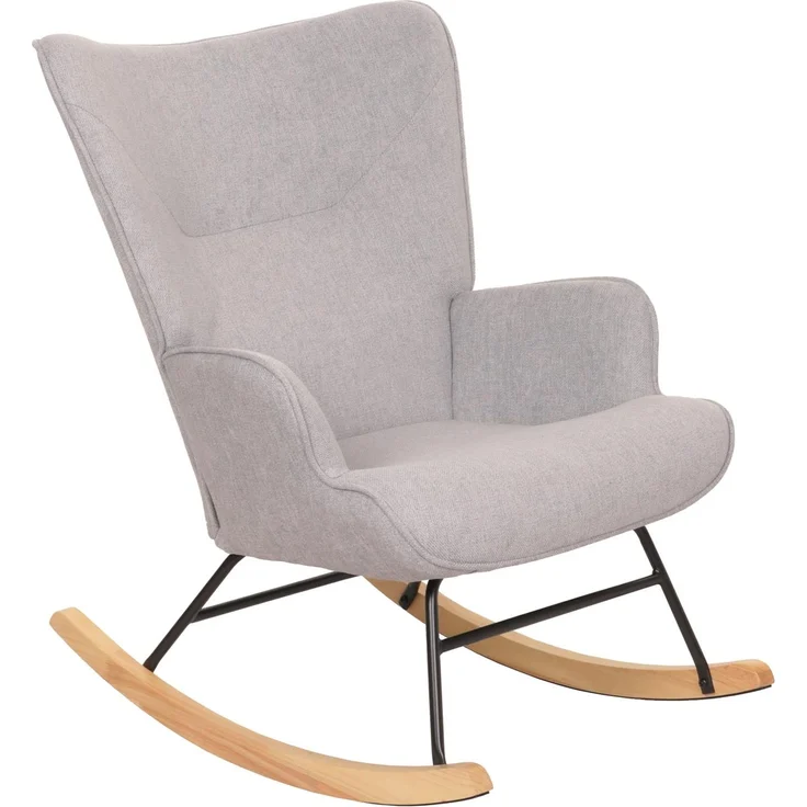 Schaukelstuhl HWC-N14, Schwingstuhl Relaxsessel Fernsehsessel, Massiv-Holz Metall Stoff/Textil 320g/m² ~ hellgrau – Bild 8