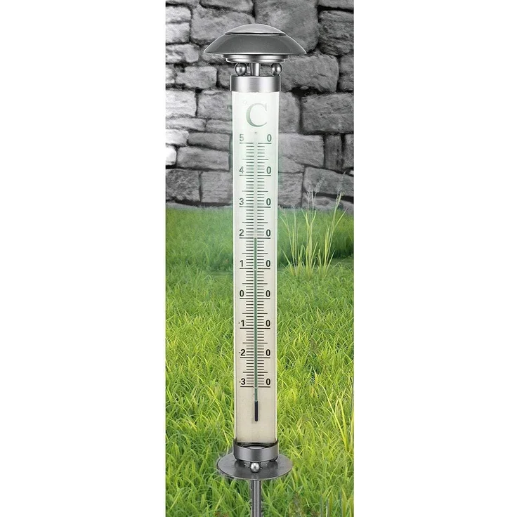 Flamingo LED-Solar-Thermometer mit Dämmerungssensor 112 cm kaltweiß silber – Bild 2
