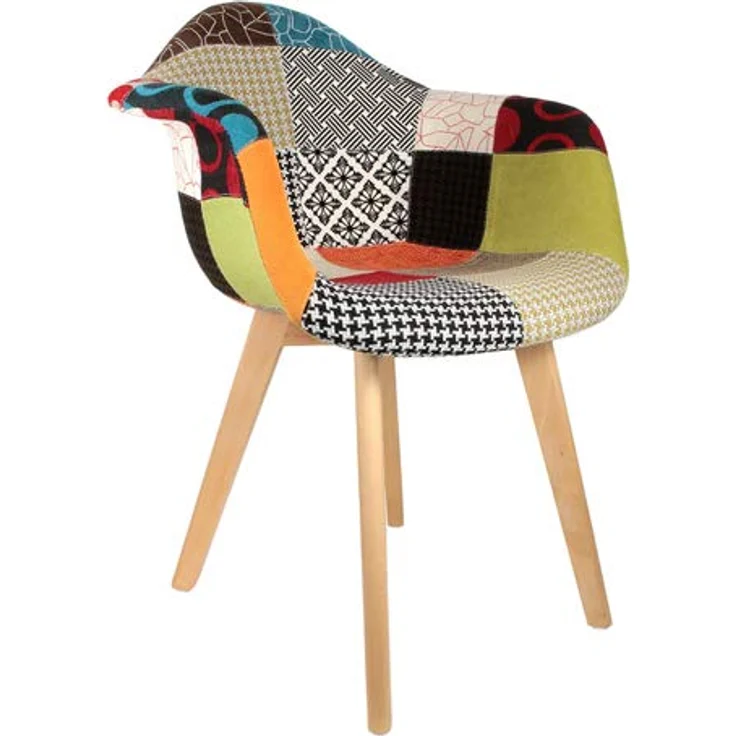 HOME DECO FACTORY The HD3096 Sessel, skandinavisch, Patchwork, Holz + Polyester, Mehrfarbig, 62 x 60,5 x 86 cm, 2 Stück – Bild 5