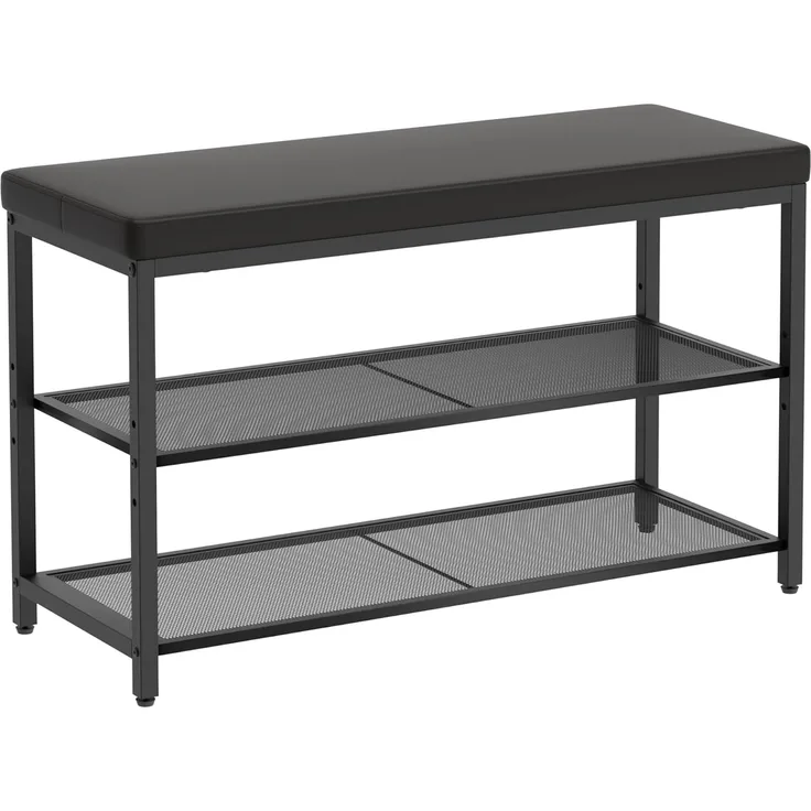 Mondeer Schuhbank Schuhregal (3-stufiges), Gepolsterte Bank mit Kissen und Netzregalen, 80 x 50 x 30 cm
