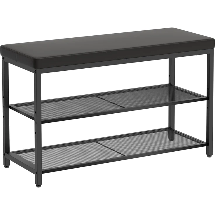 Mondeer Schuhbank Schuhregal (3-stufiges), Gepolsterte Bank mit Kissen und Netzregalen, 80 x 50 x 30 cm – Bild 1