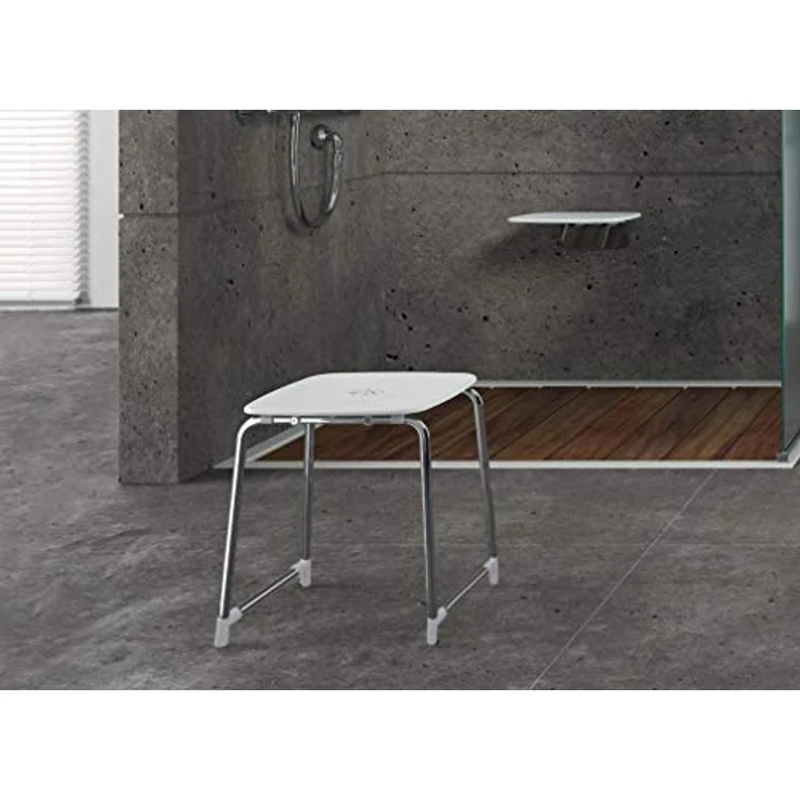 Gedy Prima Classe Badhocker mit Vier Beinen, aus thermoplastischem Harz, Weiß und Chrom, 33.1 x 40.9 X 43.8 cm – Bild 2