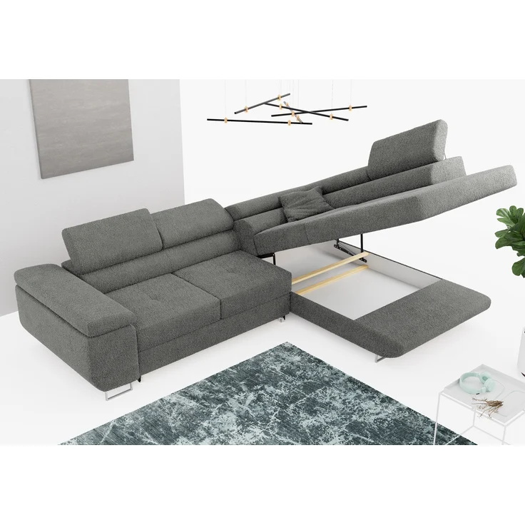 Ecksofa L-Form Couch mit Schlaffunktion und Verstellbare Kopfstützen - GUSTAW - Grau Boucle - Rechts – Bild 3