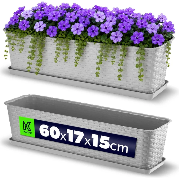 KADAX Balkon-Blumentopf, grauer Blumentopfboden, 60 cm – Bild 1