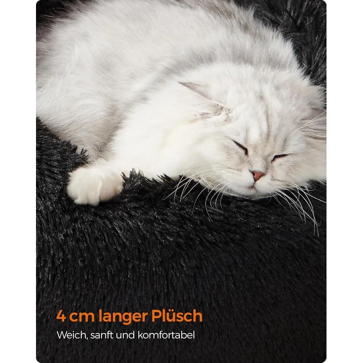 Feandrea Hundebett flauschig, Katzenbett, Donut Kissen, waschbar, Polsterung in der Mitte herausnehmbar, Langer Plüsch, 50 cm Durchmesser, tintenschwarz PGW037B01 – Bild 4