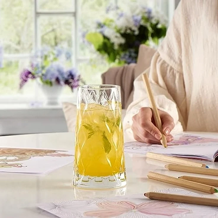 Pasabahce Gläser-Set Leafy Longdrinkglas, 4-tlg, Glas, 450 ml, 3er Set für stilvolle Drinks & Alltag – Bild 4