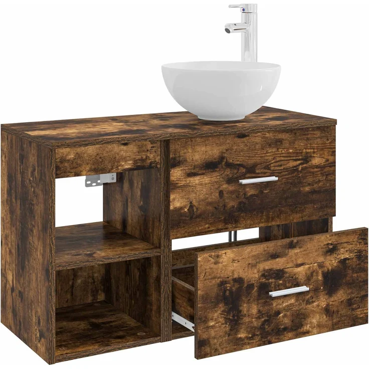 vidaXL Badezimmerschrank-Set 2 stk. Geräucherte Eiche 3403868 – Bild 4