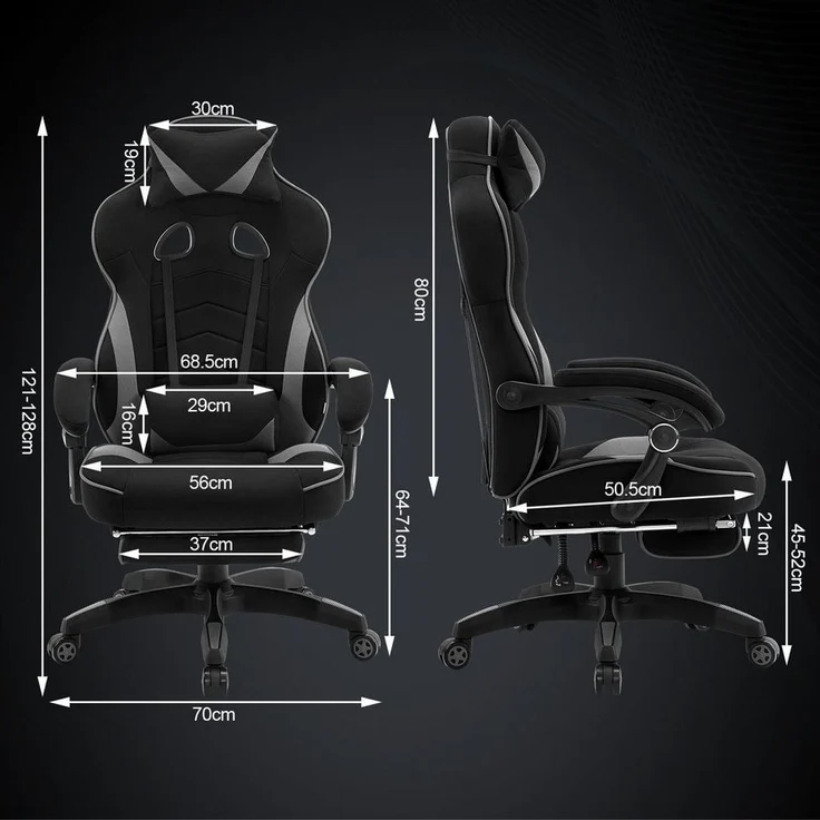 WOLTU Gaming Stuhl Racing Stuhl Bürostuhl Chefsessel Schreibtischstuhl Sportsitz mit Kopfstütze und Lendenkissen, mit Fußstütze, Stoff, höhenverstellbar, Grau, BS83gr – Bild 2