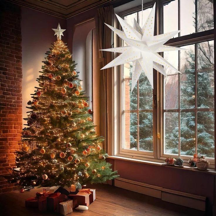 BRUBAKER LED Stern Weihnachtsstern für Innen - 60 cm XXL Leuchtstern - Hängend, Batteriebetrieben mit Timer, LED fest integriert, Warmweiß, Adventsstern für Fensterdeko Weihnachtsdeko - Papierstern Weihnachten – Bild 2