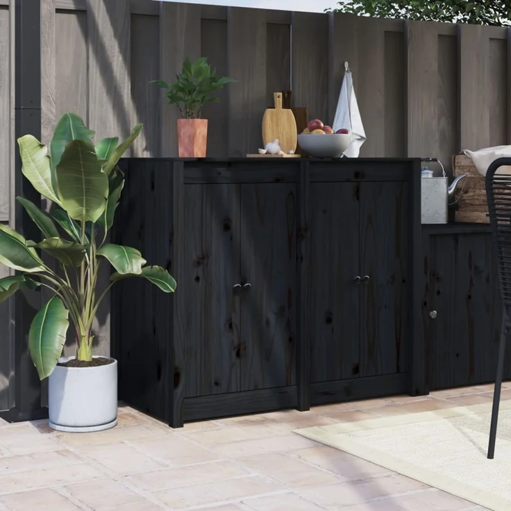 Türen für Outdoor-Küche 2 Stk. Schwarz 50 x 9 x 82 cm Kiefernholz 832362 – Bild 1