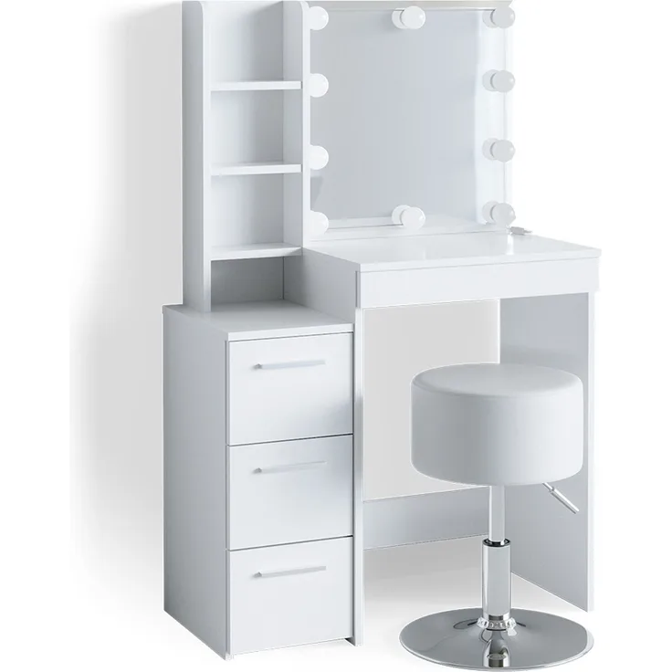 Schminktisch Meryl Weiß 80 cm mit LED Beleuchtung und Hocker Vicco