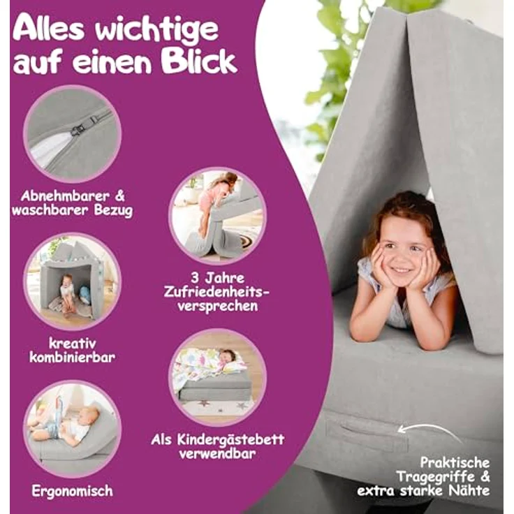 Linodino Kindersofa Spielsofa I aus Schaumstoff Bausteine I Spielcouch für Kinder, Wasserfeste Unterbezüge, Waschbare Chenille Bezüge 30° – Bild 7