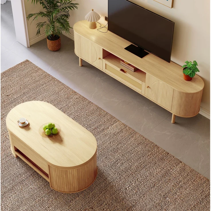 Wohnzimmermöbel-Set 110x55,5x40 cm / 175x36x41 cm mit höhenverstellbarem Couchtisch und TV-Schrank mit Stauraum – Bild 4
