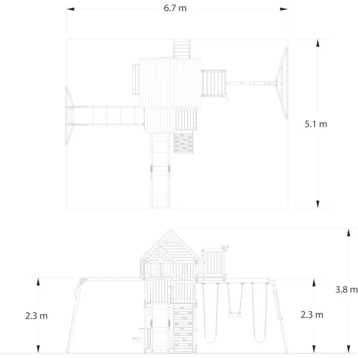 Backyard Discovery Spielturm Skyfort II aus Holz XXL Spielhaus für Kinder mit Rutsche, Schaukel, Trapezstange, Kletterwand und Aussichtsturm | Braun | Holz | 670 cm – Bild 8