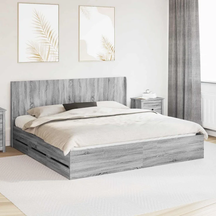 vidaXL Bettgestell mit Stauraum und Kopfteil Sonoma-Grau 180 x 200 cm 3413928 – Bild 1