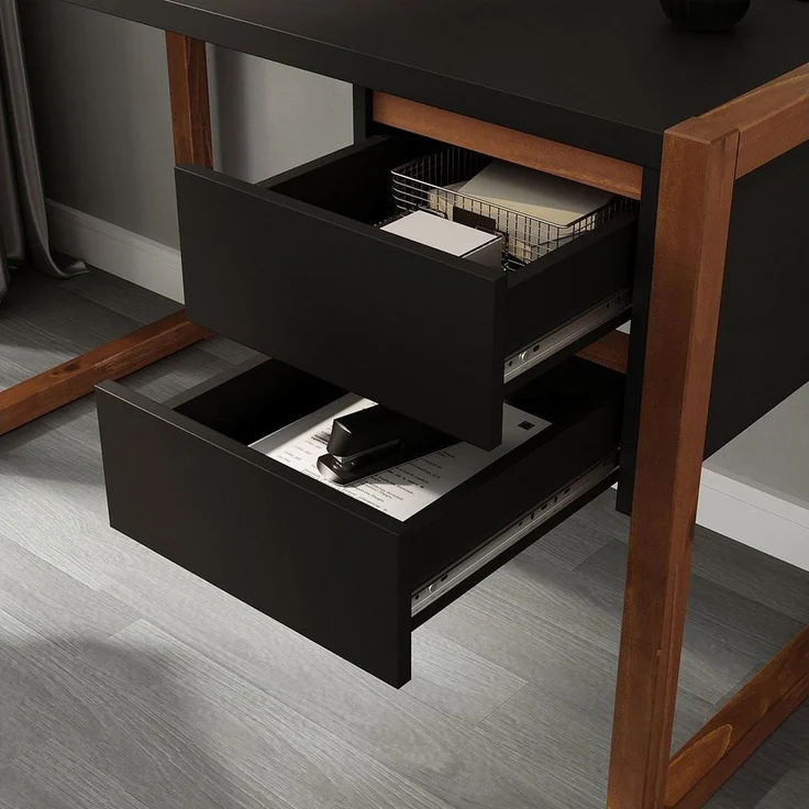 IDIMEX Schreibtisch BELINDA, Holztisch mit zwei Schubladen Schwarz/Kastanie – Bild 3