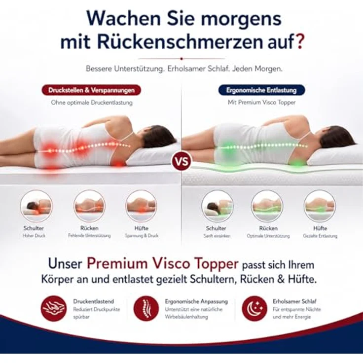 FMP Matratzenmanufaktur, Topper FMP orthopädische Comfort Matratzenauflage 8 cm hoch, Viscoschaum, (1-tlg), Für Druckentlastung und mehr Komfort – Bild 3