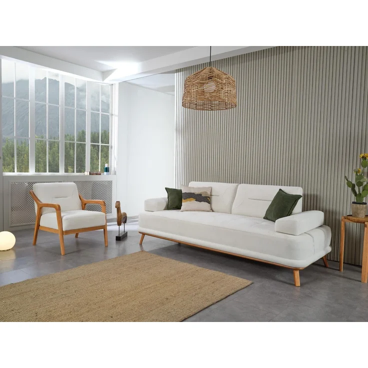Sitzgruppe/Sofa Set - Wohnzimmergarnitur "Piva" 3+3+1+1-Weiß/Weiß – Bild 2