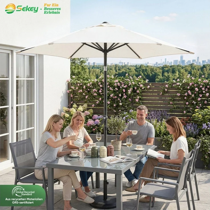 Sekey Sonnenschirm 200 cm Gartenschirm Rund Marktschirm Knickbar mit Kurbel, LxB: 200x200 cm, Windstabil & neigbar, ideal für Balkon, Garten & Terrasse, UV 50+ – Bild 4